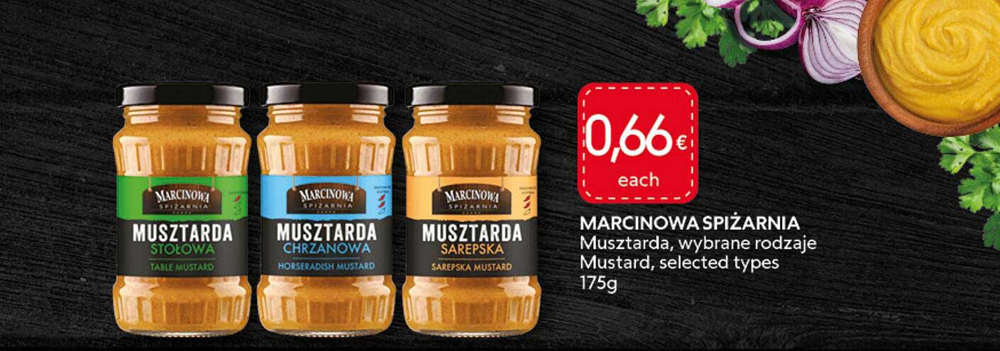 MARCINOWA SPIŻARNIA Musztarda, wybrane rodzaje Mustard, selected types 175g