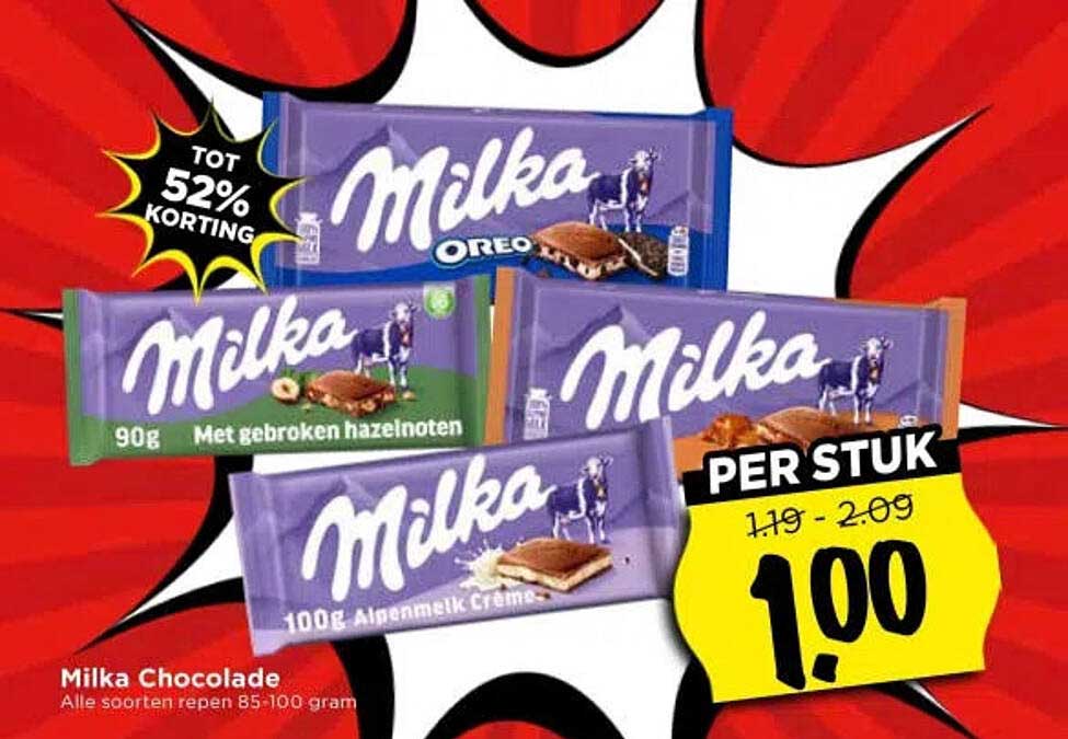 Milka Chocolade Alle soorten repen 85-100 gram PER STUK