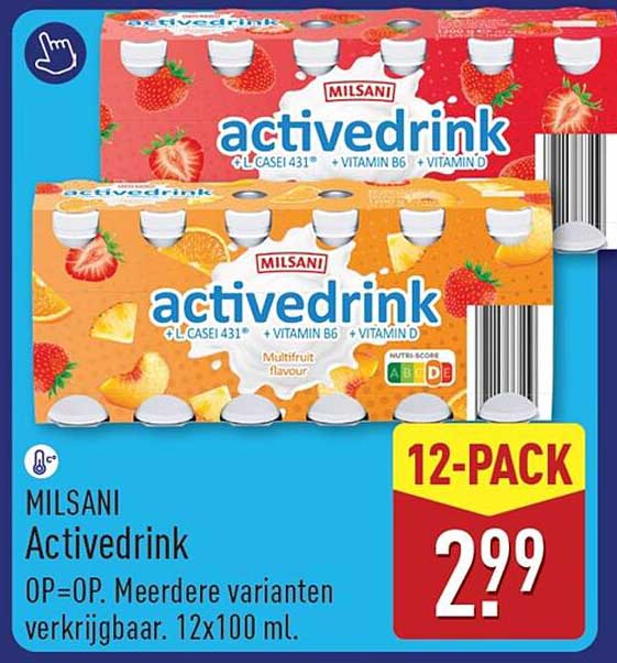 Milsani Activedrink OP=OP. Meerdere varianten verkrijgbaar. 12x100 ml.