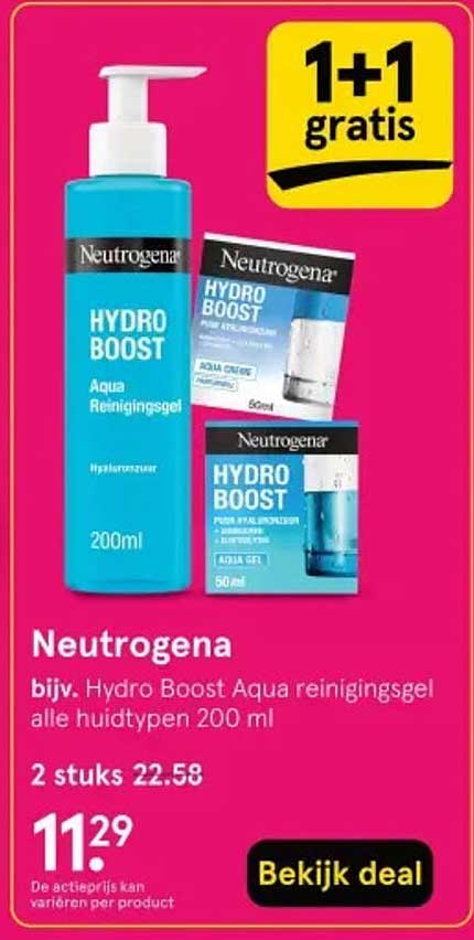 Neutrogena bijv. Hydro Boost Aqua reinigingsgel alle huidtypen 200 ml 1+1 gratis