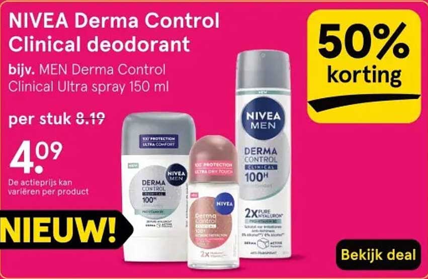 NIVEA Derma Control Clinical deodorant 50% korting