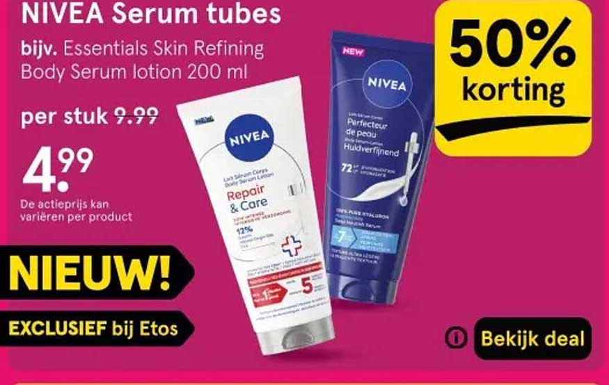 NIVEA Serum tubes bijv. Essentials Skin Refining Body Serum lotion 200 ml 50% korting