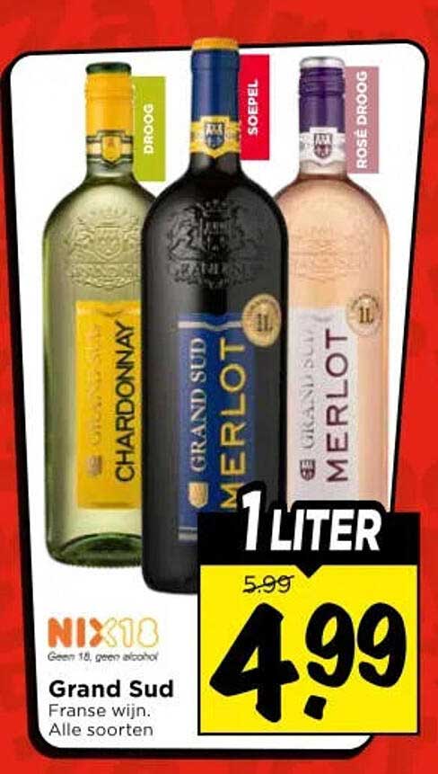 NIX18 Grand Sud Franse wijn, alle soorten 1 liter