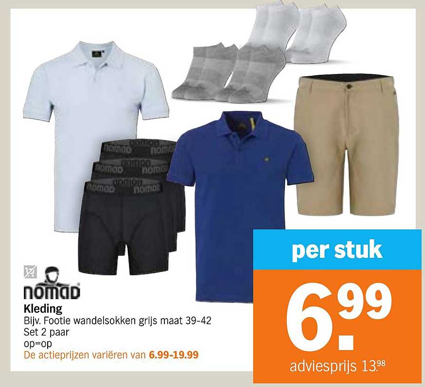 Nomad Kleding Bijv. Footie wandelsokken grijs maat 39-42 Set 2 paar op=op