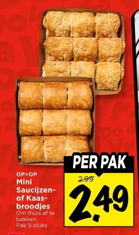 OP=OP Mini Saucijzen- of Kaasbroodjes Om thuis af te bakken Pak 9 stuks