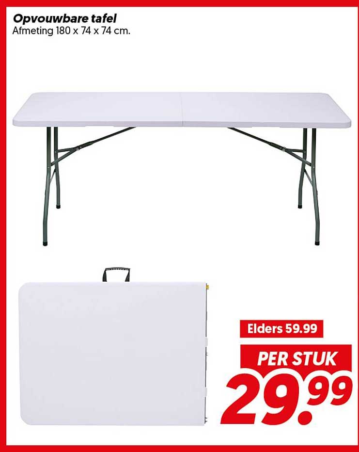 Opvouwbare tafel Afmeting 180 x 74 x 74 cm.