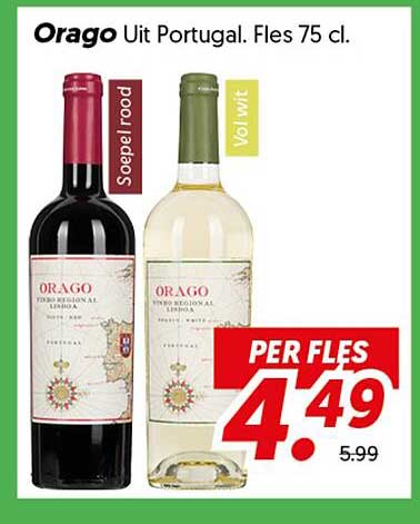 Orago Uit Portugal. Fles 75 cl. Soeppel rood Vol wit PER FLES