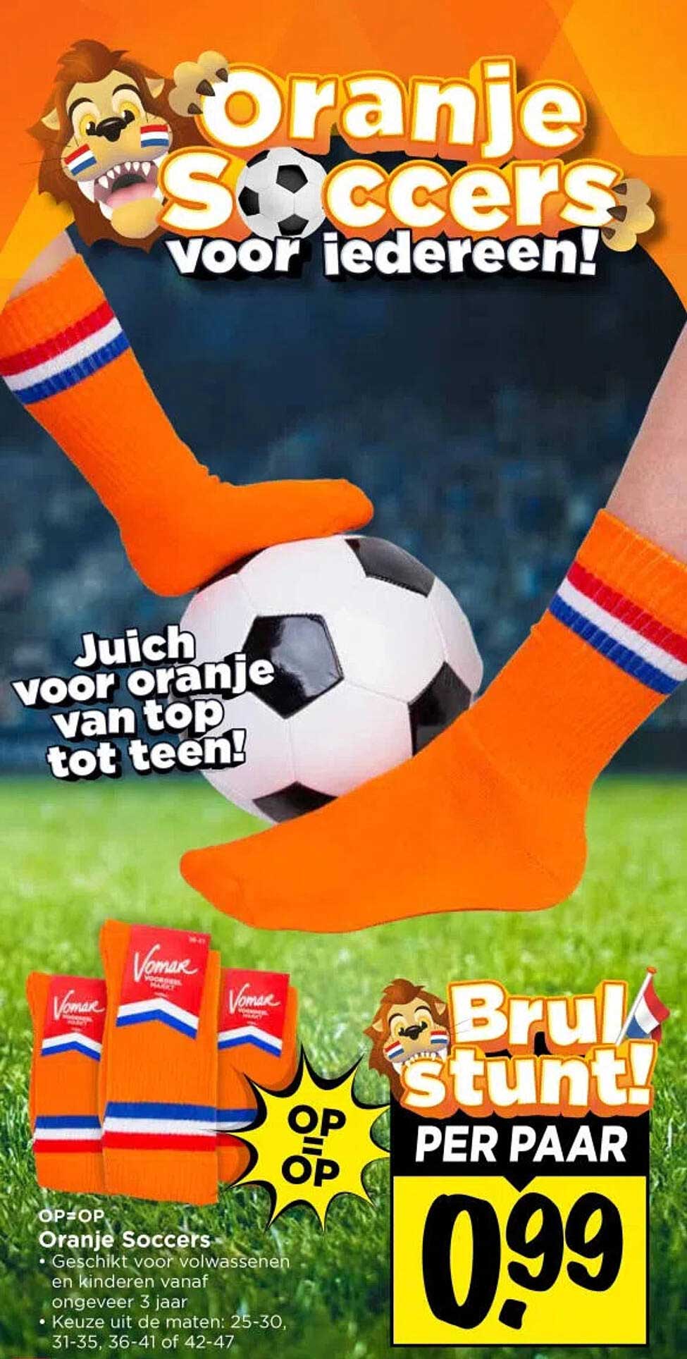Oranje Soccers voor iedereen! Bruis stunt! per paar OP=OP