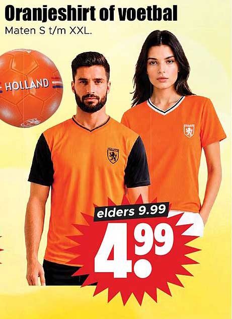 Oranjeshirt of voetbal Maten S t/m XXL.