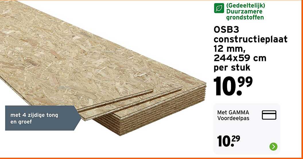 OSB3 constructieplaat 12 mm, 244x59 cm per stuk