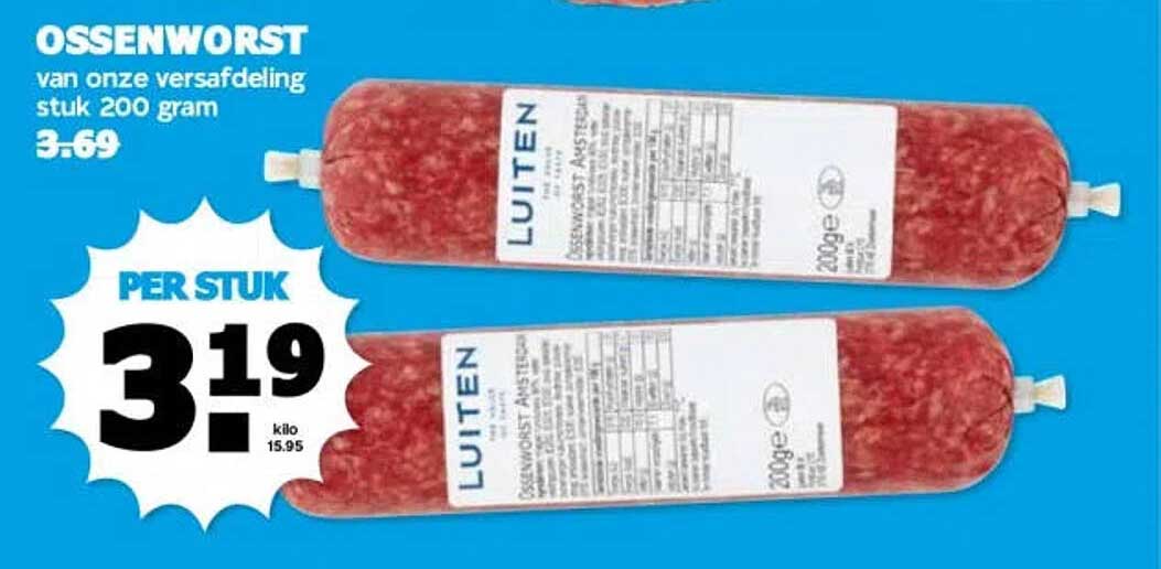 OSSENWORST van onze versafdeling stuk 200 gram PER STUK