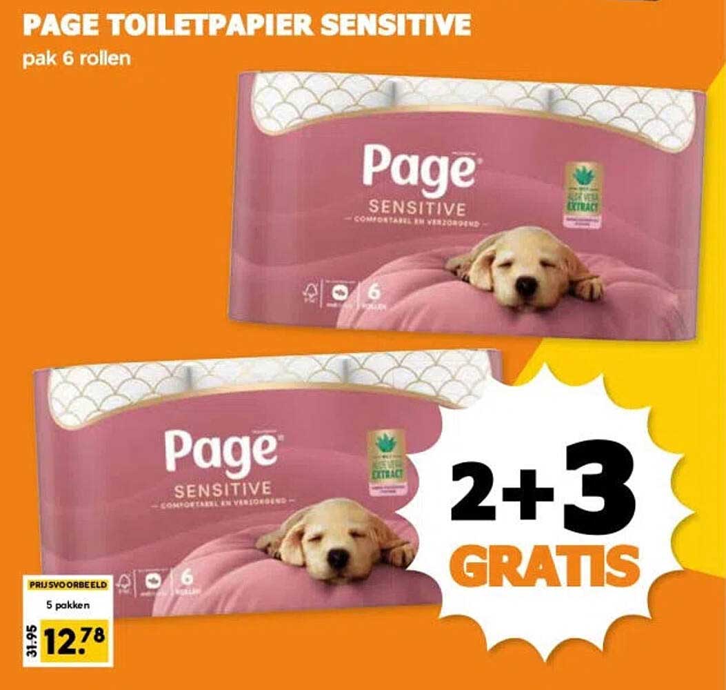 PAGE TOILETPAPIER SENSITIVE pak 6 rollen 2+3 GRATIS