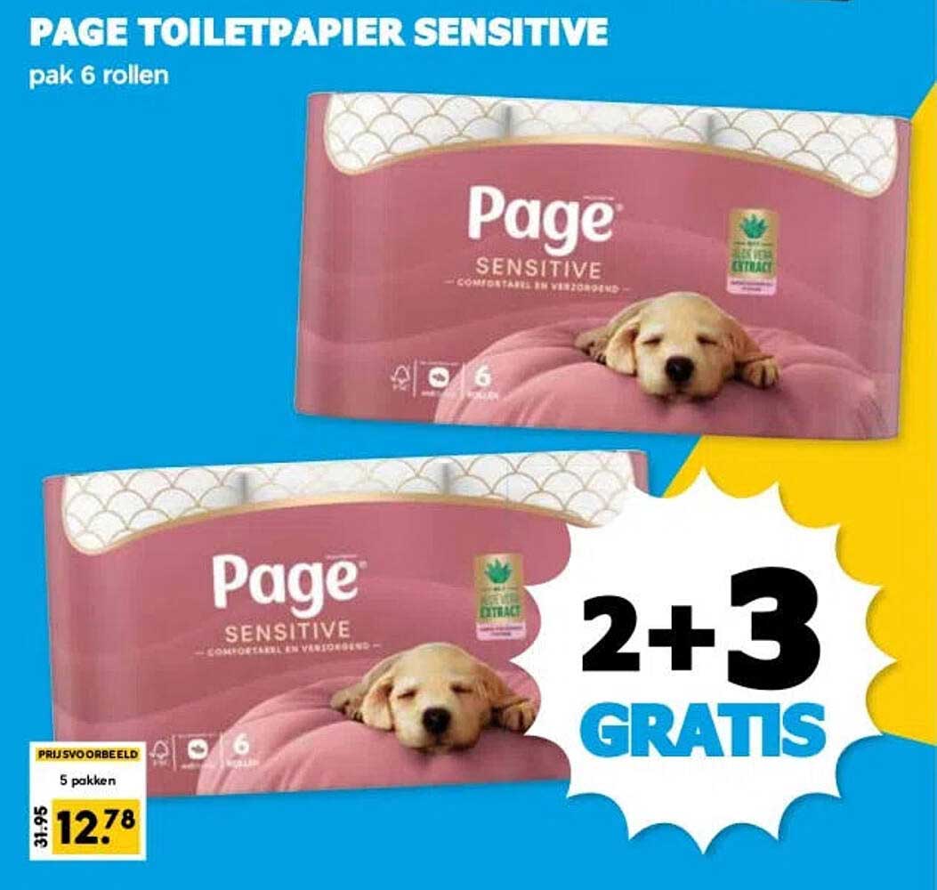 PAGE TOILETPAPIER SENSITIVE pak 6 rollen 2+3 GRATIS