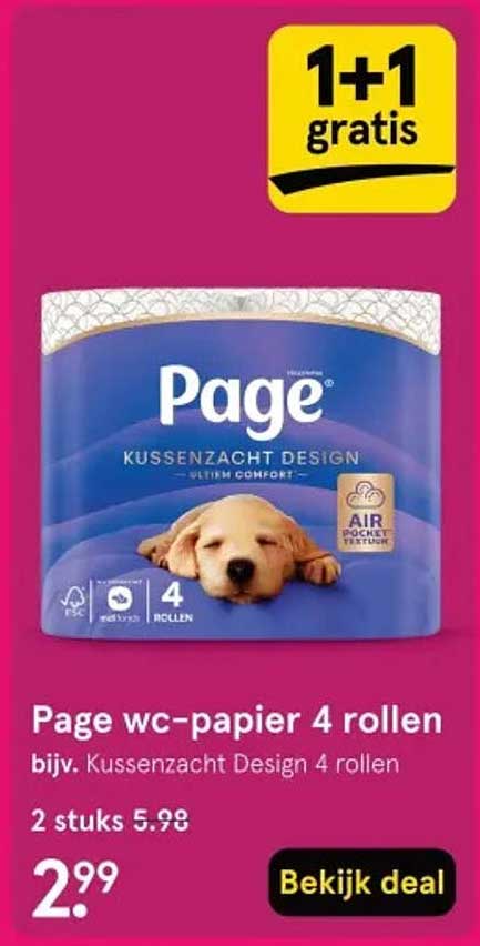 Page wc-papier 4 rollen bijv. Kussenzacht Design 4 rollen 1+1 gratis