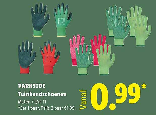 PARKSIDE Tuinhandschoenen Maten 7 t/m 11 *Set 1 paar. Prijs 2 paar €1.99.