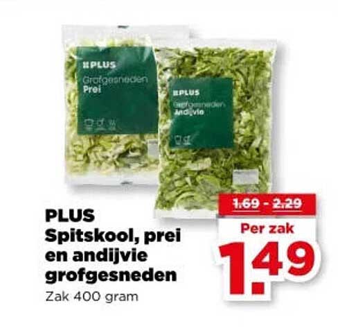 PLUS Spitskool, prei en andijvie grofgesneden