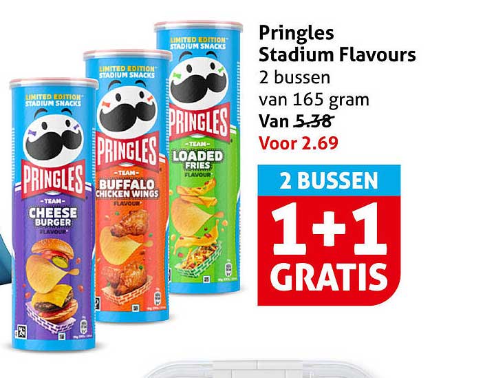 Pringles Stadium Flavours 2 bussen van 165 gram 1+1 gratis