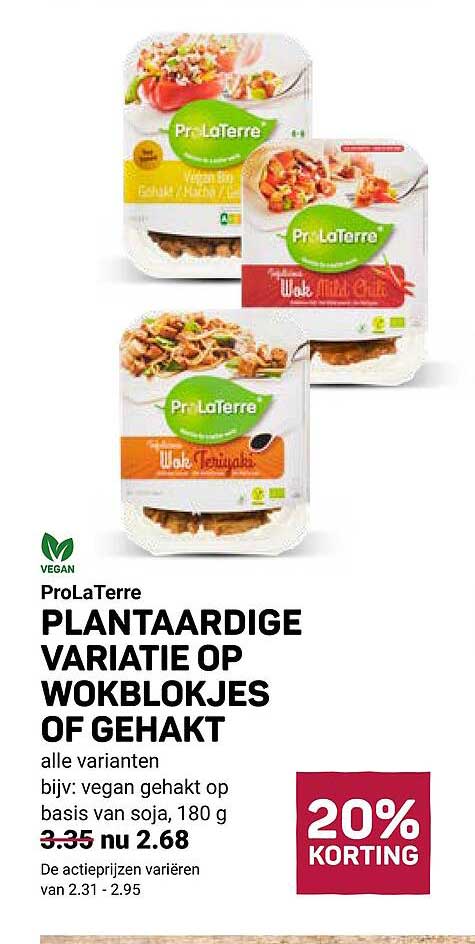 ProLaTerre plantaardige variatie op wokblokjes of gehakt - 20% korting