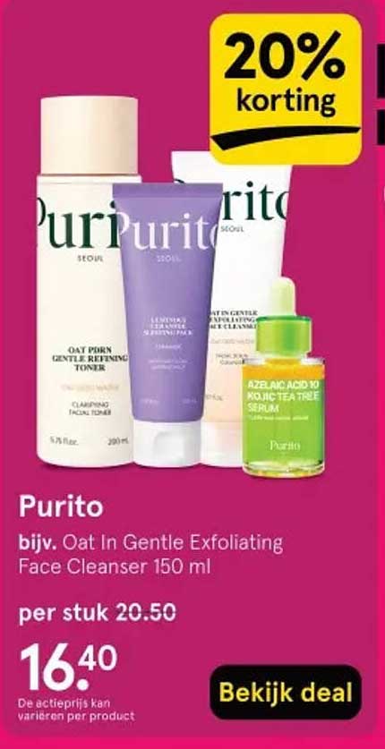 Purito bijv. Oat In Gentle Exfoliating Face Cleanser 150 ml 20% korting