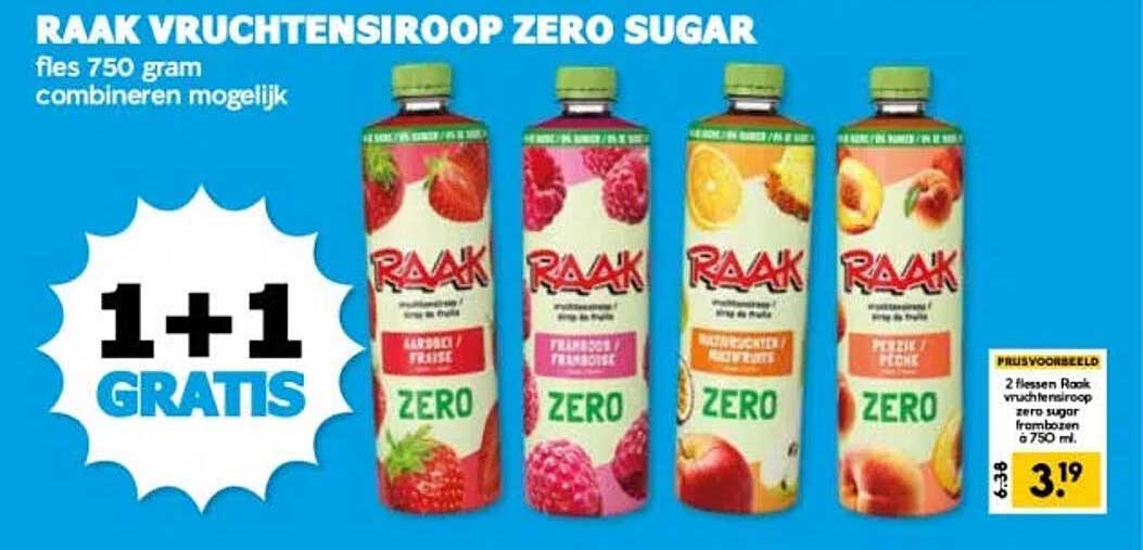 RAAK vruchtenstroop zero sugar 1+1 GRATIS