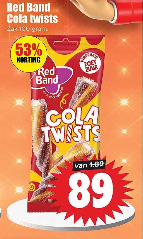 Red Band Cola twists Zak 100 gram 53% KORTING
