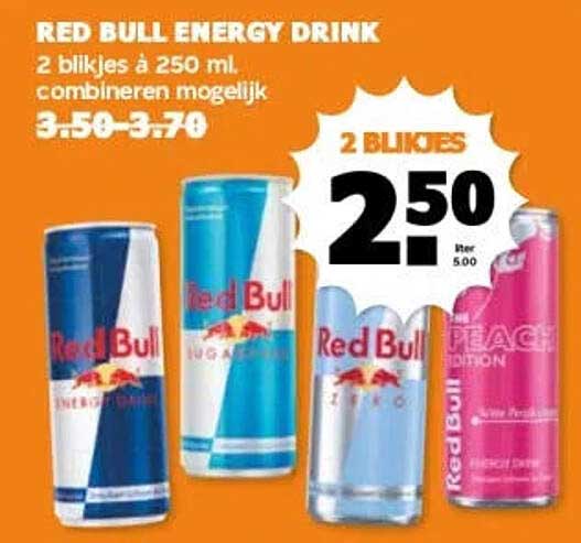 RED BULL ENERGY DRINK 2 blikjes à 250 ml. combineren mogelijk