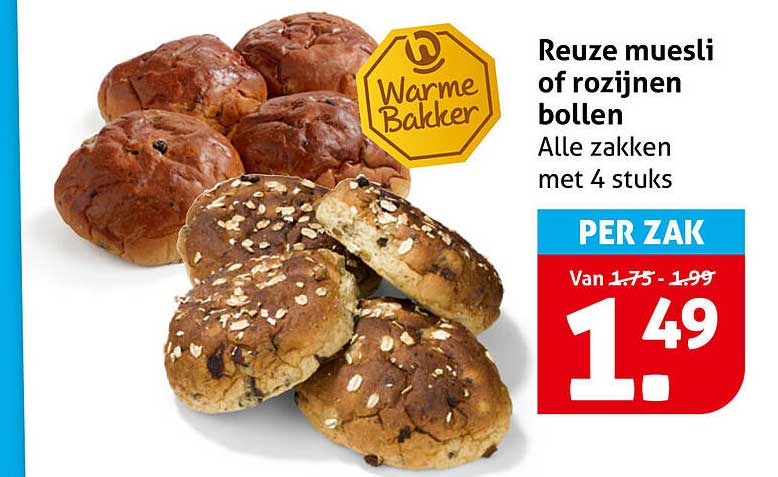 Reuze muesli of rozijnen bollen Alle zakken met 4 stuks