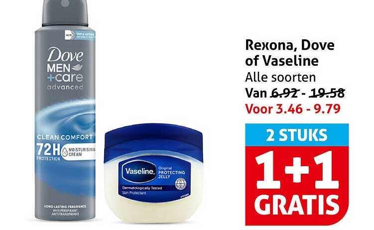 Rexona, Dove of Vaseline Alle soorten 2 STUKS 1+1 GRATIS