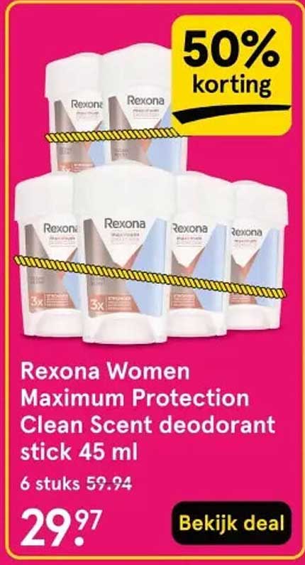 Rexona Women Maximum Protection Clean Scent deodorant stick 45 ml 50% korting