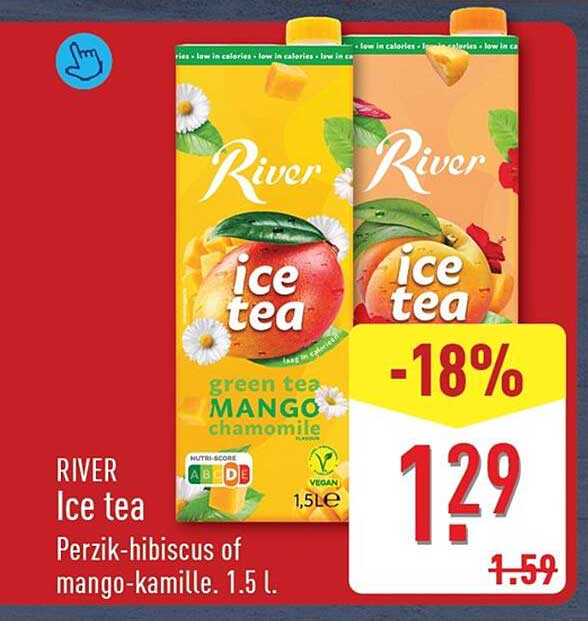 RIVER Ice tea Perzik-hibiscus of mango-kamille. 1.5 l. -18%