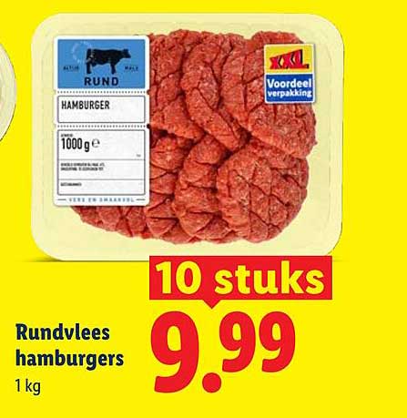 Rundvlees hamburgers 1 kg 10 stuks