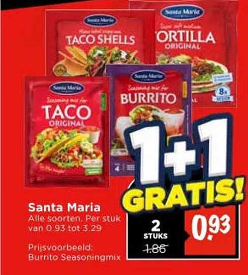 Santa Maria Alle soorten. Per stuk van 0.93 tot 3.29 1+1 GRATIS!