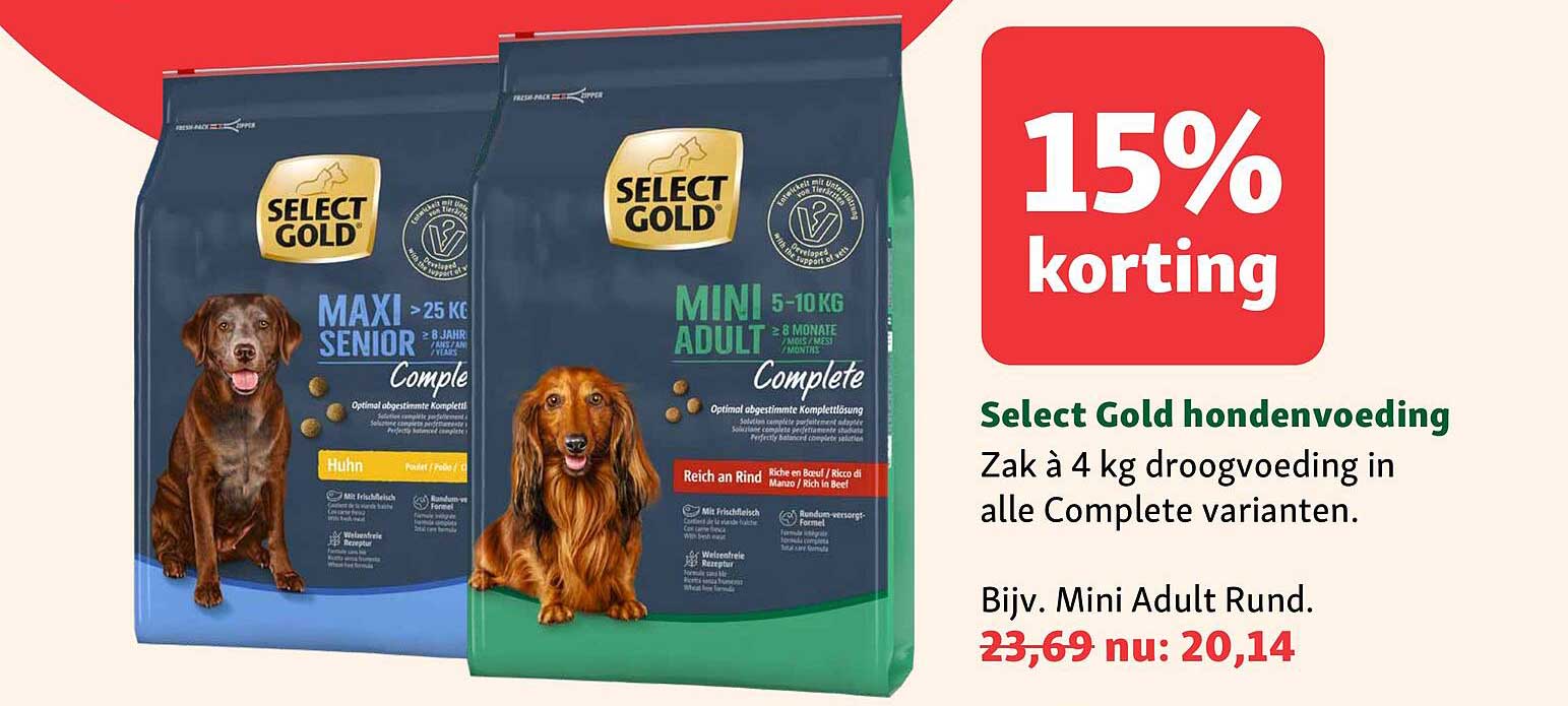 Select Gold hondenvoeding 15% korting
