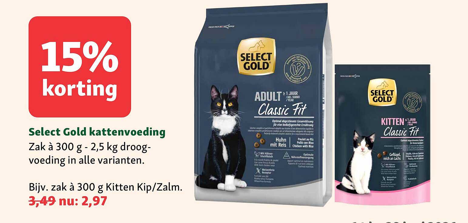 Select Gold kattenvoeding 15% korting