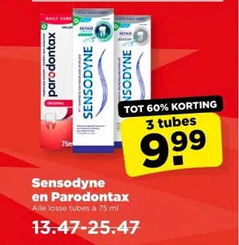Sensodyne en Parodontax TOT 60% KORTING 3 tubes
