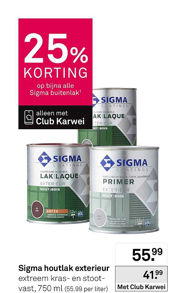 Sigma houtlak exterieur extreem kras- en stootvast, 750 ml 25% korting op bijna alle Sigma buitenlak¹
