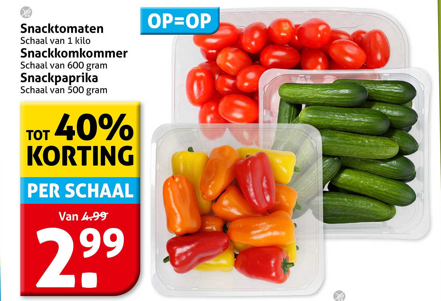 Snacktomaten, Snackkomkommer, Snackpaprika - Tot 40% korting per schaal