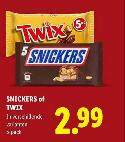 SNICKERS of TWIX In verschillende varianten 5-pack