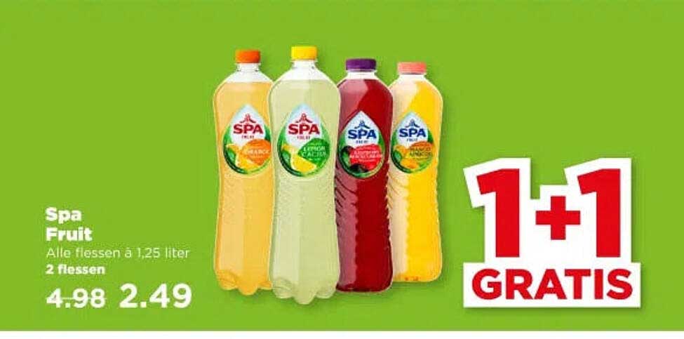 Spa Fruit Alle flessen à 1,25 liter 2 flessen 1+1 GRATIS