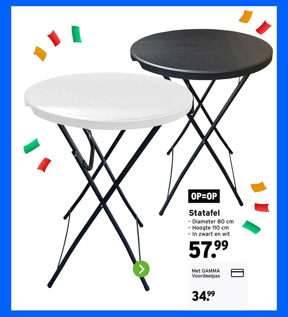 Sta tafel - Diameter 80 cm - Hoogte 110 cm - In zwart en wit OP=OP