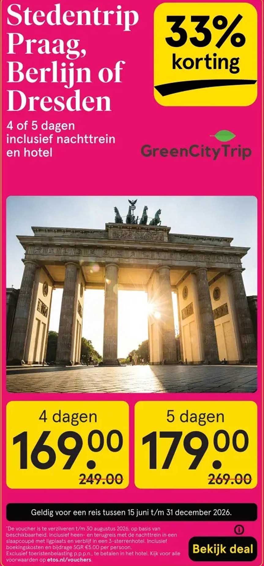 Stedentrip Praag, Berlijn of Dresden 4 of 5 dagen inclusief nachttrein en hotel 33% korting