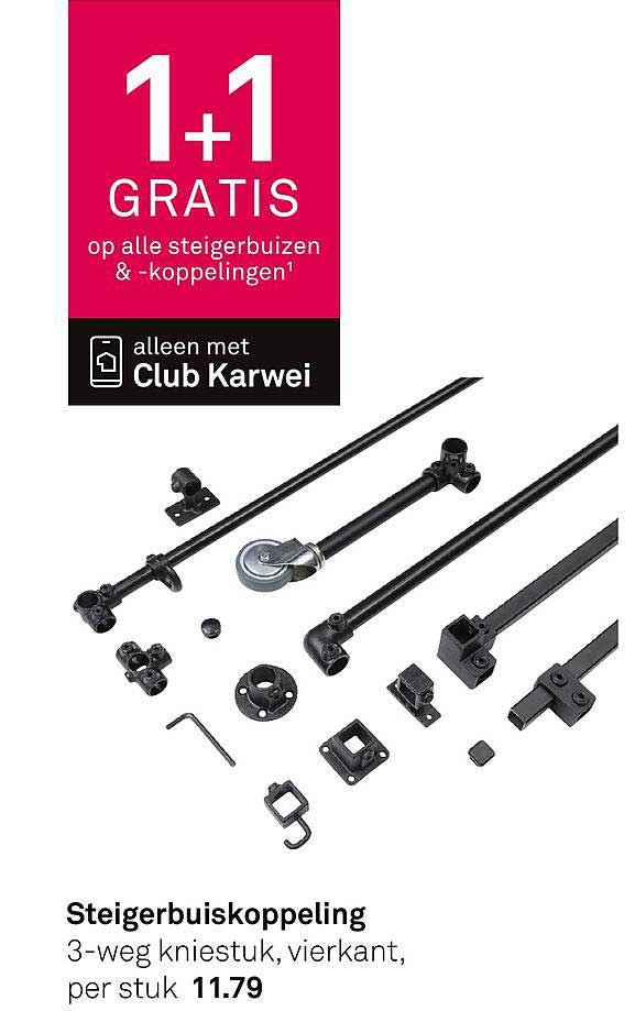 Steigerbuiskoppeling 3-weg kniestuk, vierkant, per stuk 1+1 gratis