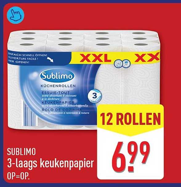 SUBLIMO 3-laags keukenpapier OP=OP. 12 ROLLEN