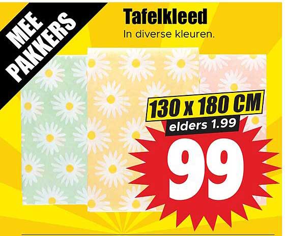 Tafekleed In diverse kleuren. 130 x 180 cm elders 1.99