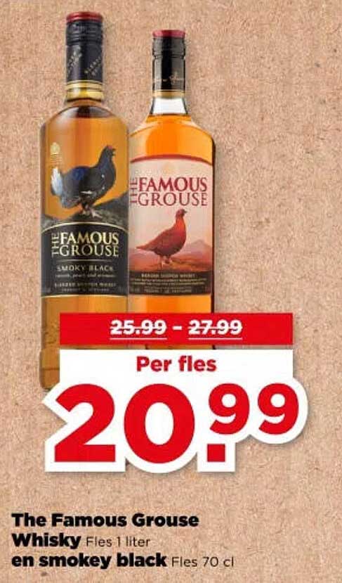 The Famous Grouse Whisky Fles 1 liter en smokey black Fles 70 cl