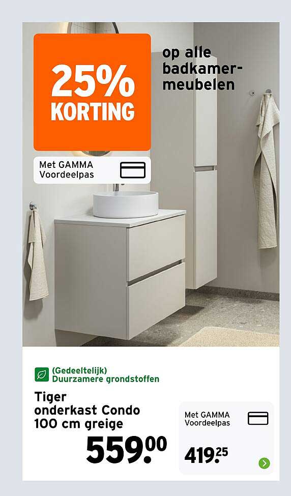 Tiger onderkast Condo 100 cm greige 25% KORTING op alle badkamer-meubelen