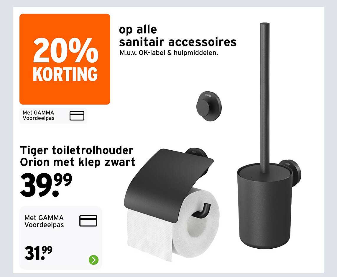 Tiger toiletrolhouder Orion met klep zwart