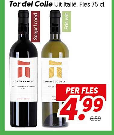 Tor del Colle Uit Italië. Fles 75 cl. Soepel rood Fris wit