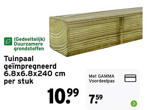 Tuinpaal geïmpregneerd 6.8x6.8x240 cm per stuk