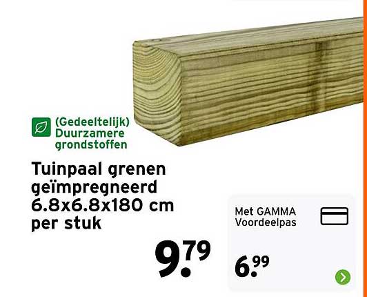 Tuinpaal grenen geïmpregneerd 6.8x6.8x180 cm per stuk